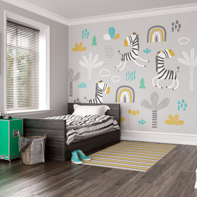 Origin Murals Children's Dancing Zebras Grey Matt Smooth Paste the Wall 300cm wide x 240cm high