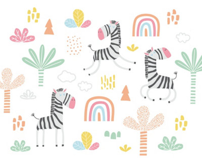 Origin Murals Children's Dancing Zebras White Matt Smooth Paste the Wall 350cm wide x 280cm high