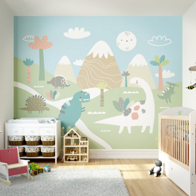 Origin Murals Children's Dinosaur Land Pale Green Matt Smooth Paste the Wall 300cm wide x 240cm high