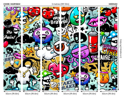Origin Murals Children's Graffiti Monster Matt Smooth Paste the Wall Mural 300cm wide x 240cm high