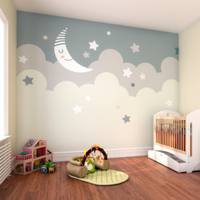 Origin Murals Children's Moon & Cloud Matt Smooth Paste the Wall Mural 350cm wide x 280cm high