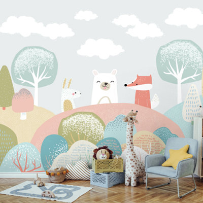 Origin Murals Children's Woodland Animals Grey Matt Smooth Paste the ...