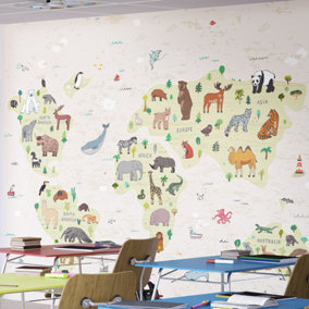 Origin Murals Children's World Map Natural Matt Smooth Paste the Wall 300cm wide x 240cm high