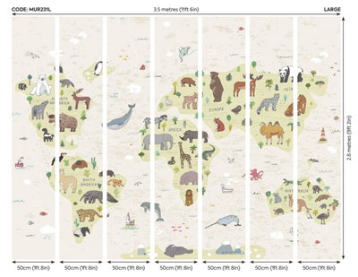 Origin Murals Children's World Map Natural Matt Smooth Paste the Wall 350cm wide x 280cm high