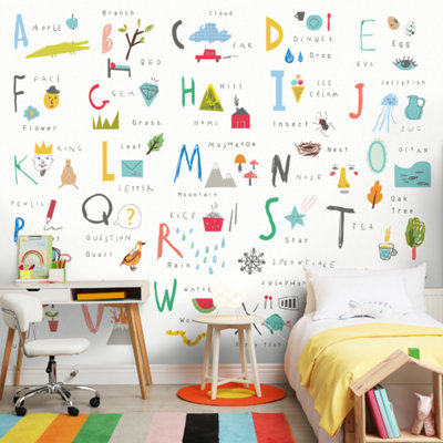 Origin Murals Childrens Alphabet Illustrations Multi Bright Matt Smooth Paste the Wall Mural 300cm Wide X 240cm High