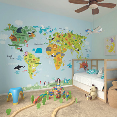 Origin Murals Chlidren's Map with Animals Matt Smooth Paste the Wall ...