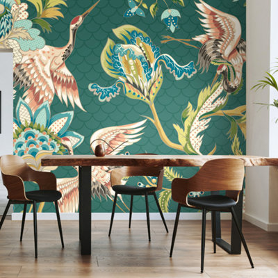 Origin Murals Cranes in Flight Green Matt Smooth Paste the Wall Mural 350cm Wide X 280cm High