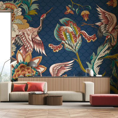 Origin Murals Cranes in Flight Navy Blue Matt Smooth Paste the Wall ...