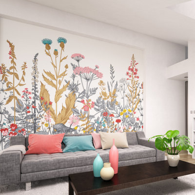 Origin Murals Floral Botanical Grey & Pink Matt Smooth Paste the Wall ...