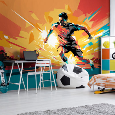 Origin Murals Football Player Abstract Landscape Orange Paste the Wall Mural 300cm wide x 240m high