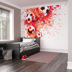Origin Murals Football Splash Red Matt Smooth Paste the Wall Mural 300cm wide x 240cm high