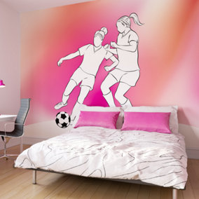 Origin Murals Girls Playing Football Pink Matt Smooth Paste the Wall 300cm wide x 240cm high