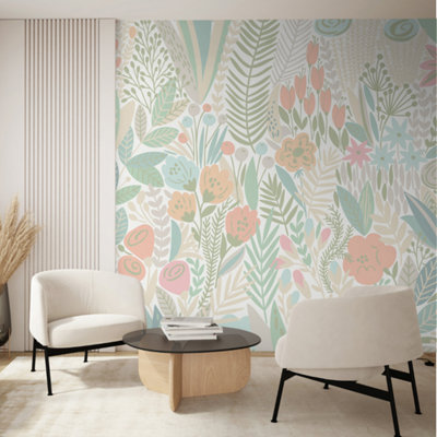 Origin Murals Graphic Flowers and Leaves Natural Matt Smooth Paste the ...