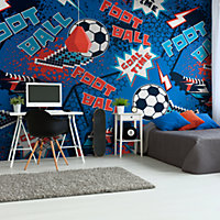 Origin Murals Graphic Pixel Footballs Blue Paste the Wall Mural 300cm wide x 240m high