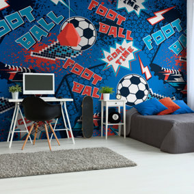 Origin Murals Graphic Pixel Footballs Blue Paste the Wall Mural 300cm wide x 240m high