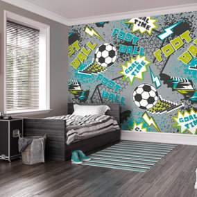 Origin Murals Graphic Pixel Footballs Grey Paste the Wall Mural 300cm wide x 240m high