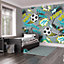 Origin Murals Graphic Pixel Footballs Grey Paste the Wall Mural 350cm wide x 280m high