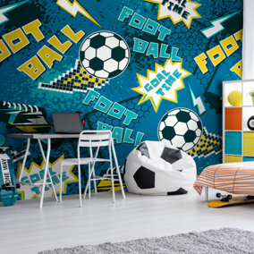 Origin Murals Graphic Pixel Footballs Teal Paste the Wall Mural 300cm wide x 240m high