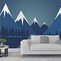 Origin Murals Graphic Snowy Mountain Valley Matt Smooth Paste the Wall Mural 350cm wide x 280cm high