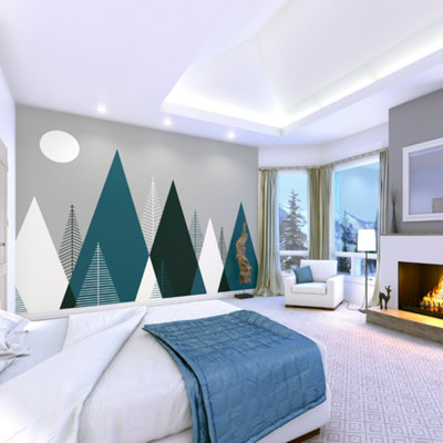 Origin Murals Grey & Green Graphic Mountains Matt Smooth Paste The Wall ...