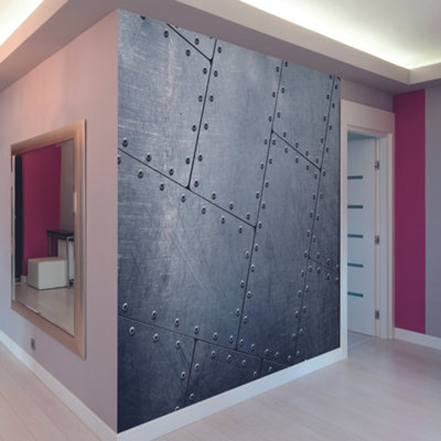 Origin Murals Grey Tiled Metal Effect Matt Smooth Paste the Wall Mural 300cm wide x 240cm high