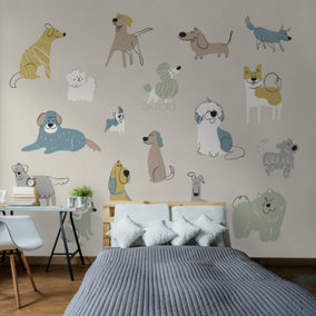 Origin Murals Happy Dogs Beige and Grey Matt Smooth Paste the Wall Mural 350cm wide x 280cm high
