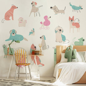 Origin Murals Happy Dogs Blush and Pink Matt Smooth Paste the Wall Mural 350cm wide x 280cm high