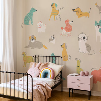 Origin Murals Happy Dogs Gold Matt Smooth Paste the Wall Mural 350cm wide x 280cm high