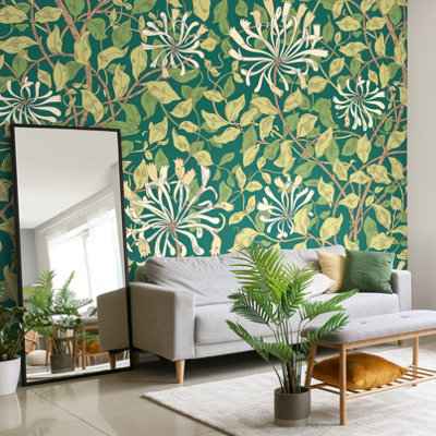 Origin Murals Honeysuckle - Forest Green Matt Smooth Paste the Wall Mural 300cm wide x 240cm high