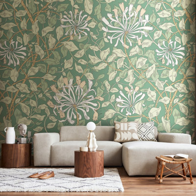 Origin Murals Honeysuckle - Soft Jade Matt Smooth Paste the Wall Mural 350cm wide x 280cm high