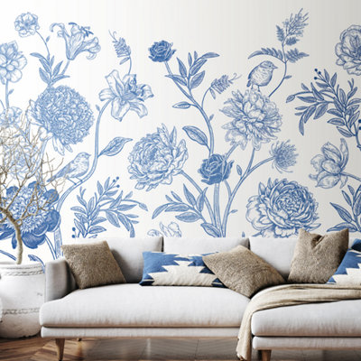 Origin Murals Jacobean Rose Trail - Navy Blue Matt Smooth Paste the Wall Mural 300cm wide x 240cm high