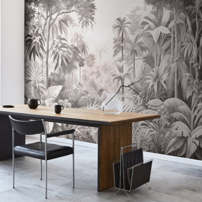 Origin Murals Jungle Trees - Black and White Matt Smooth Paste the Wall Mural 300cm wide x 240cm high