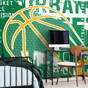 Origin Murals Modern Basketball Green Paste the Wall Mural 300cm wide x 240m high