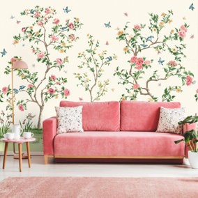 Origin Murals Oriental Flower Tree Cream Pink Matt Smooth Paste the Wall Mural 300cm wide x 240cm high
