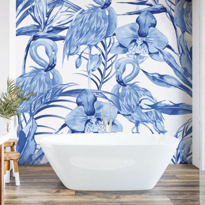 Origin Murals Paradise Blue Flamingo Matt Smooth Paste the Wall Mural 350cm wide x 280cm high