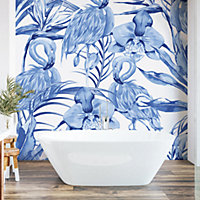 Origin Murals Paradise Flamingo Blue Matt Smooth Paste the Wall Mural 300cm wide x 240cm high