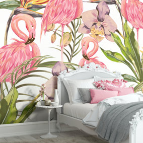 Origin Murals Pink Tropical Flamingo Matt Smooth Paste the Wall Mural 350cm wide x 280cm high