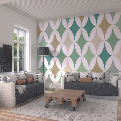 Origin Murals Retro Green Geometric Pattern Matt Smooth Paste the Wall Mural 350cm wide x 280cm high