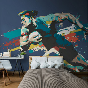 Origin Murals Rugby Player In Graphic Style Blue Paste the Wall Mural 350cm wide x 280m high