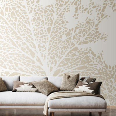 Origin Murals Skeleton Leaf - Natural Linen Matt Smooth Paste the Wall Mural 350cm wide x 280cm high