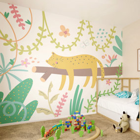 Origin Murals Sleeping Jungle Leopard Green Matt Smooth Paste the Wall 300cm wide x 240cm high