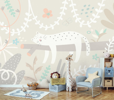 Origin Murals Sleeping Jungle Leopard Grey Matt Smooth Paste the Wall 350cm wide x 280cm high