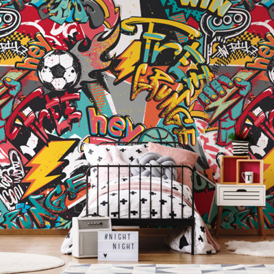 Origin Murals Sports Graffiti Red Paste the Wall Mural 350cm wide x ...
