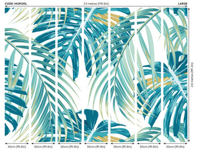 Origin Murals Teal Tropical Matt Smooth Paste the Wall Mural 350cm wide x 280cm high