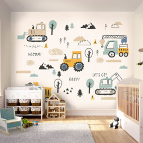 Origin Murals Tractors and Diggers Duckegg Blue Matt Smooth Paste the Wall Mural 350cm wide x 280cm high