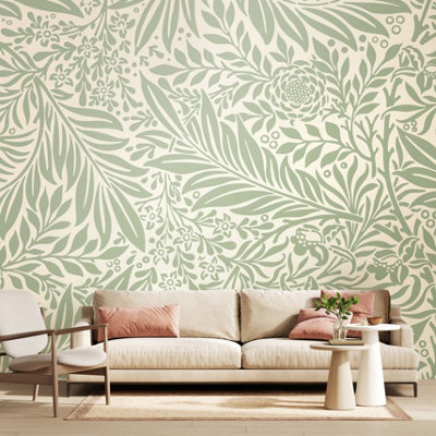 Origin Murals Trailing Ferns - Sage Green Matt Smooth Paste the Wall Mural 350cm wide x 280cm high