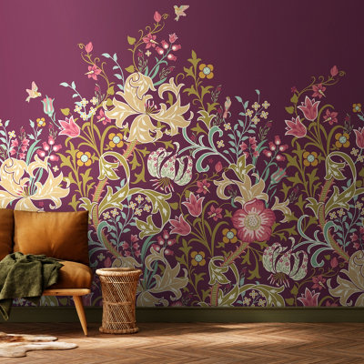 Origin Murals Trailing Lily - Aubergine Matt Smooth Paste the Wall Mural 300cm wide x 240cm high