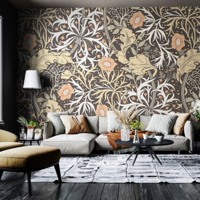 Origin Murals Trailing Seaweed Garden - Charcoal Matt Smooth Paste the Wall Mural 300cm wide x 240cm high