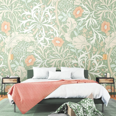 Origin Murals Trailing Seaweed Garden - Sage and Apricot Matt Smooth Paste the Wall Mural 300cm wide x 240cm high