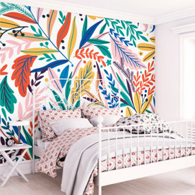 Origin Murals Tropical Multicoloured Patterned Leaves Matt Smooth Paste the Wall Mural 350cm wide x 280cm high